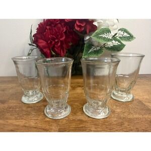 Vintage Jelly Jar Glasses Clear Pressed Glass Dessert Cups Set of 4 MCM Dining